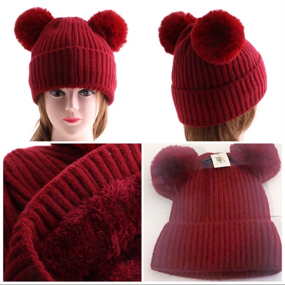 burgundy pom pom hat